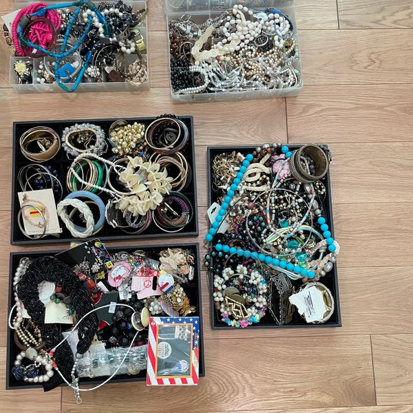 huge lot estate jewelry necklaces brooches earrings Vintage Old And New