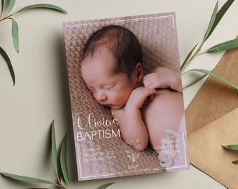 Editable Baptism Invitation Printable Christening Invitation Baptism Photo Invite Minimalist Baptism Invitation Gender Neutral Invite