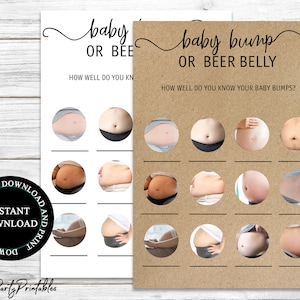 Pregnant Belly Or Beer Belly Game Printable, Rustic Baby Shower Game, Baby Bump or Beer Belly Game, Instant Download, Kraft Baby Shower Game