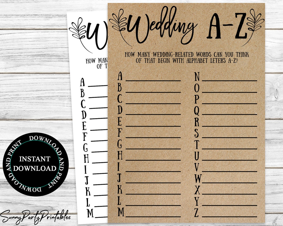 Wedding AZ Bridal Shower Game Printable Hens Party Bridal Etsy