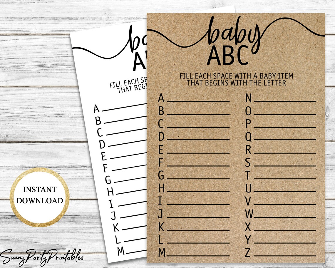 Baby ABC Shower Game Printable, Baby Abc's Game, Baby Alphabet Game ...