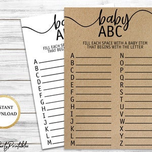 Baby ABC Shower Game Printable, Baby ABC&#39;s Game, Baby Alphabet Game, Rustic Baby Shower Game, Instant Download, Kraft Paper Baby Shower Game