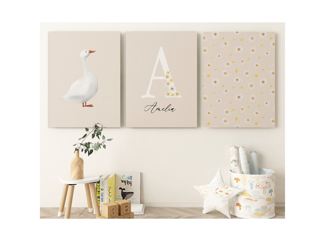 Custom Goose Nursery Prints, Neutral Set of 3 Prints, Pastel Nursery ...