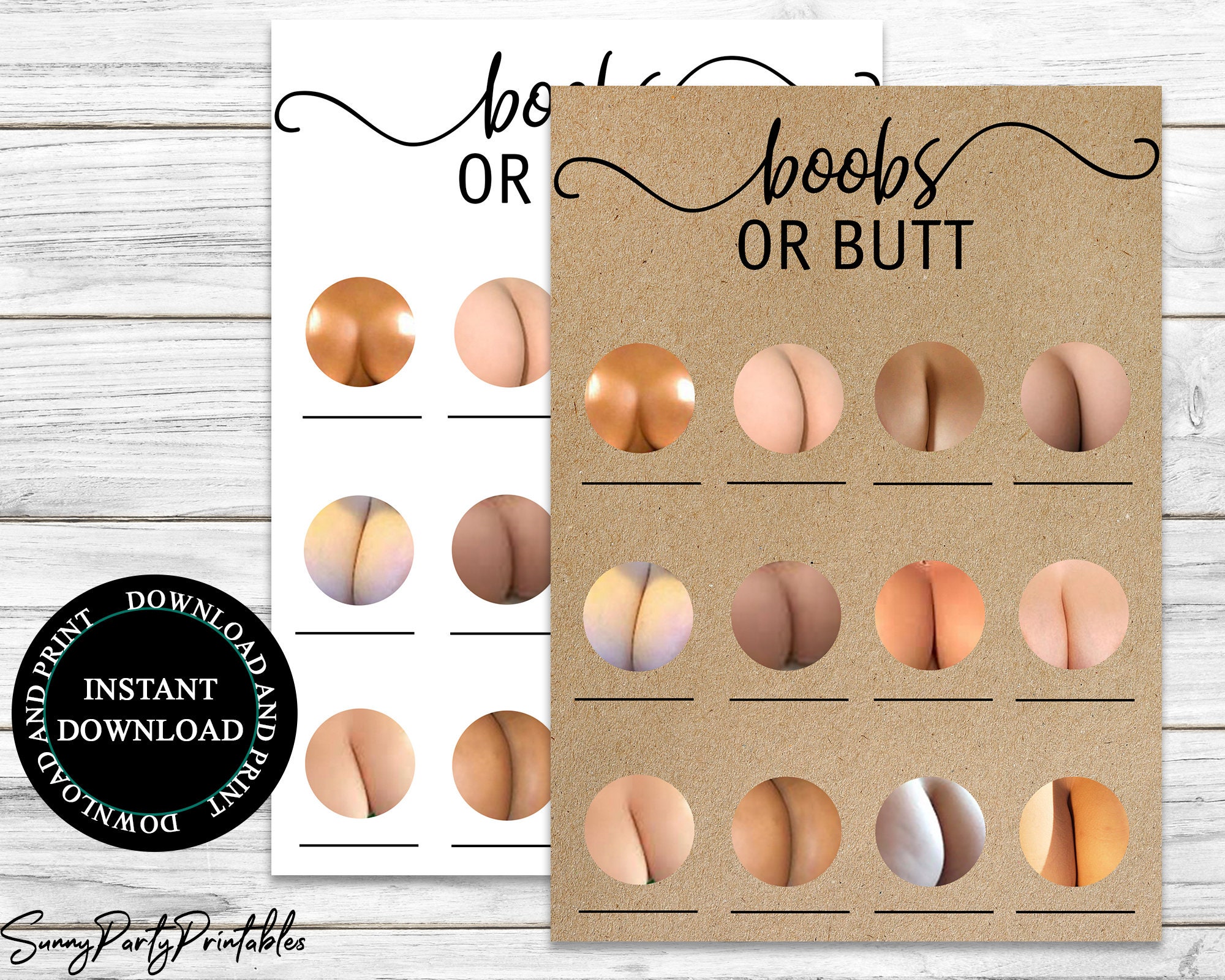 Boobs or Butts Game, Boobs or Butt Baby Shower Game Printable