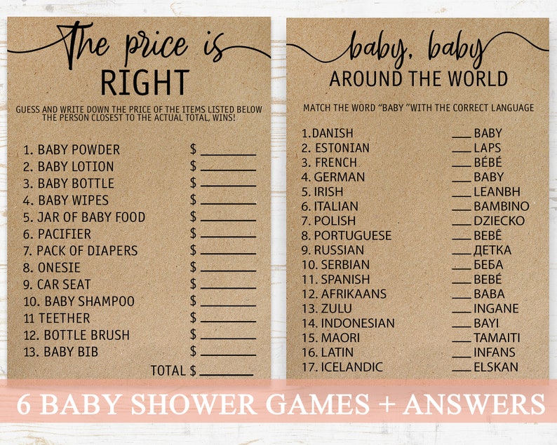 Rustic Baby Shower Games Bundle, Printable Baby Shower Game Package ...