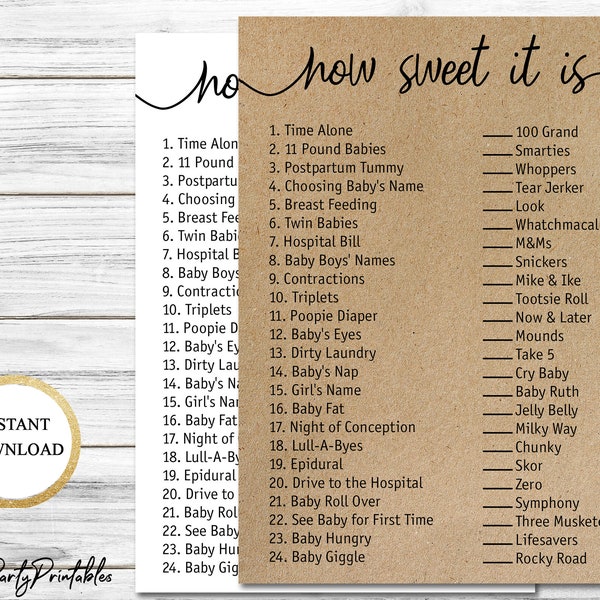 Pregnancy How Sweet It Is, Baby Shower Game Printable, Candy Match Game, Rustic Baby Shower Game, Instant Download, Kraft Paper Baby Shower