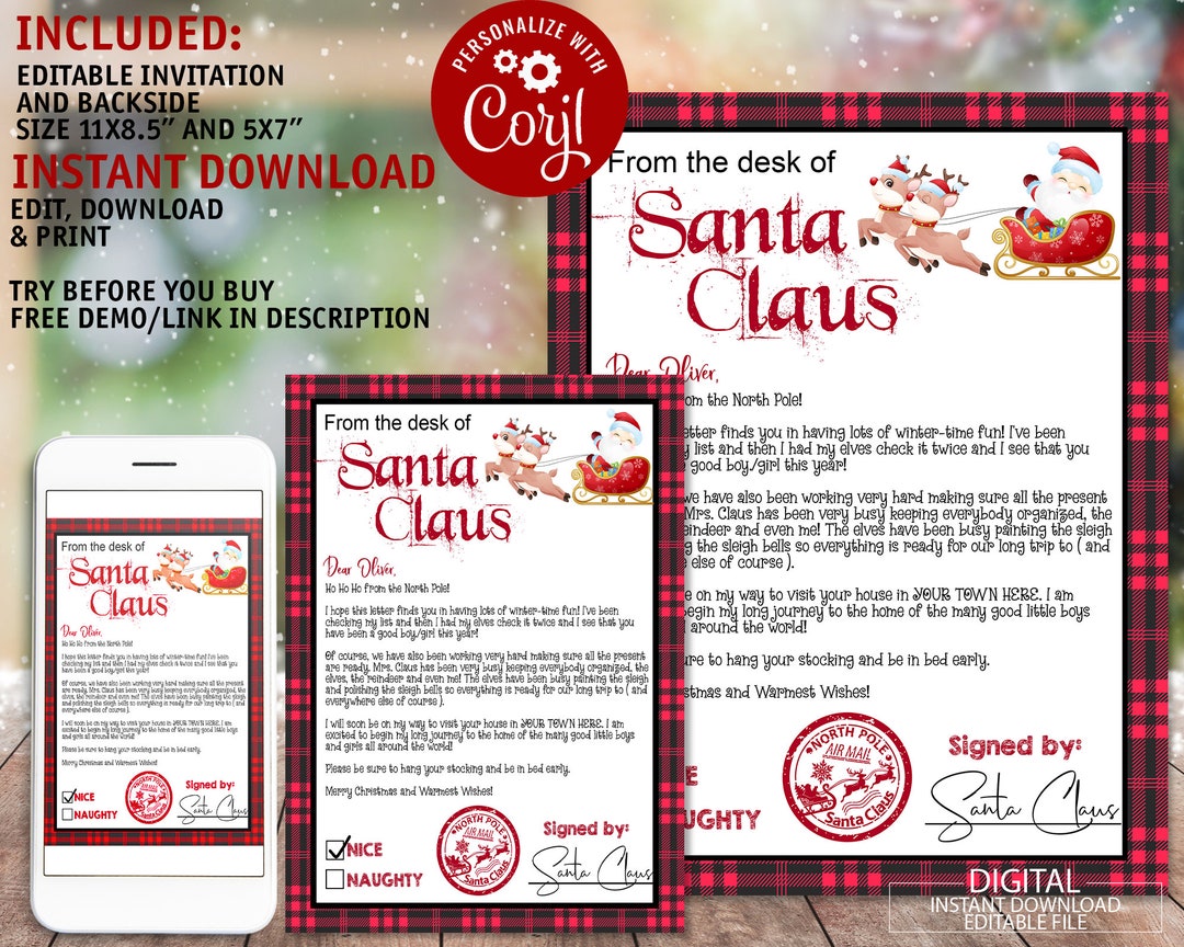 Editable Letter From Santa Digital Personalised Letter From Santa ...