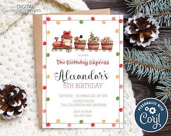 Editable Polar Express Birthday Invitation, Holiday Party Invite Printable, Winter Train Birthday Party, Polar Express Kids Phone Invite