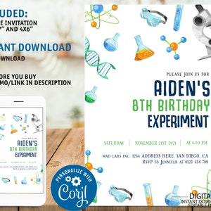 Editable Science Birthday Invitation Boy Experiment Birthday Party Printable Chemistry Birthday Invite Scientist Invitation Instant Download