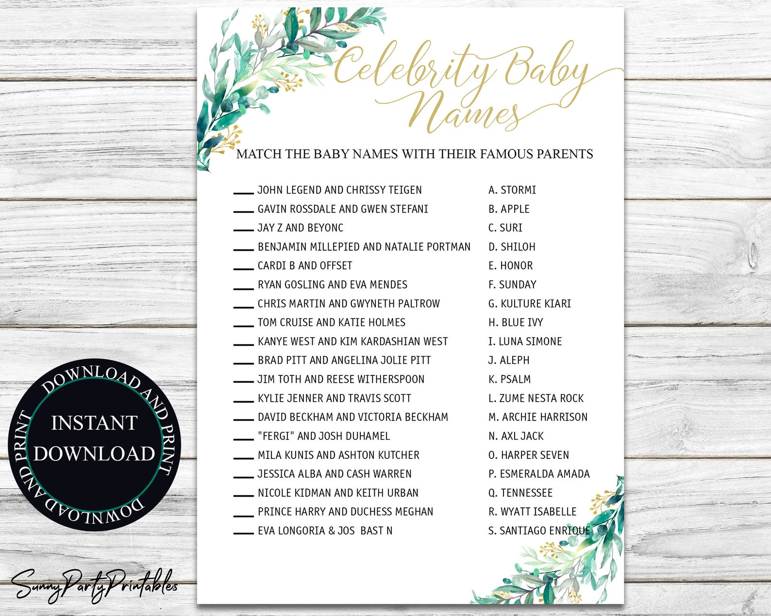 Celebrity Baby Names Shower Game Printable Guessing Pregnancy Etsy