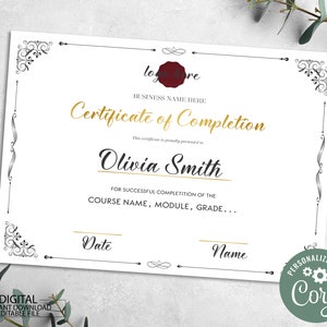 Editable Certificate Printable Certificate Template Digital Instant Download Lashes Course DIY Certificate of Completion Template