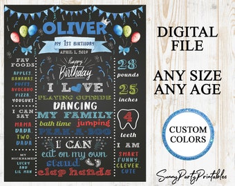 First Birthday Chalkboard, 1st Birthday Chalkboard Poster, Boy Birthday Milestone Chalkboard, Birthday Boy Chalkboard Sign, Blue and White