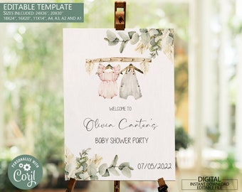 Boho Baby Shower Willkommensschild, Eukalyptus, Wäscheleine (Digitaler Download)
