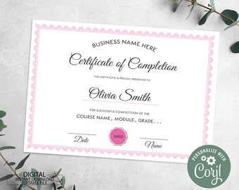 Editable Certificate Printable Certificate Template Digital Instant Download Nail Lashes Course DIY Certificate of Completion Template