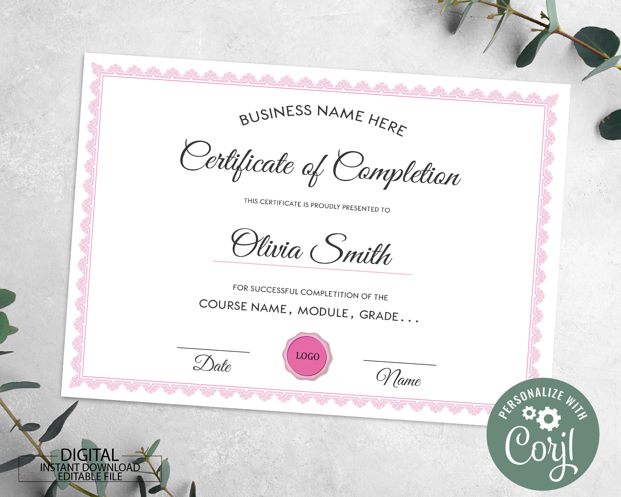 Editable Certificate Printable Certificate Template Digital Instant Download Nail Lashes Course ...