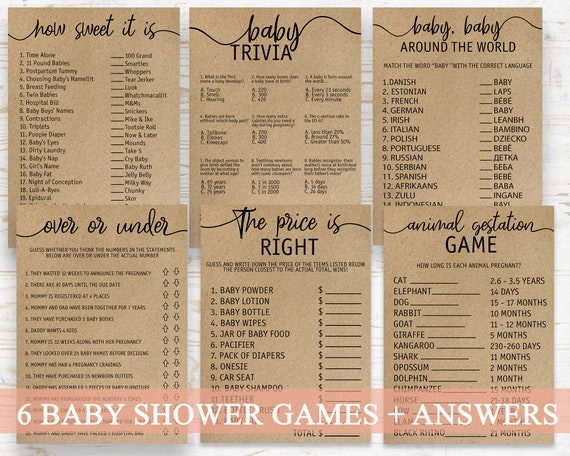 Rustic Baby Shower Games Bundle Printable Baby Shower Game | Etsy
