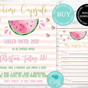 One in a Melon Time Capsule, Instant Download, Time Capsule First Birthday, One In a Melon 1st Birthday, Watermelon Birthday Time Capsule