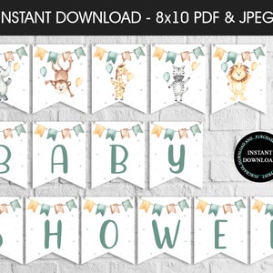 Safari Baby Shower Banner, Boy or Girl Baby Shower banner, Safari Jungle Animals Baby Shower Banner, Instant Download, Elephant, Giraffe