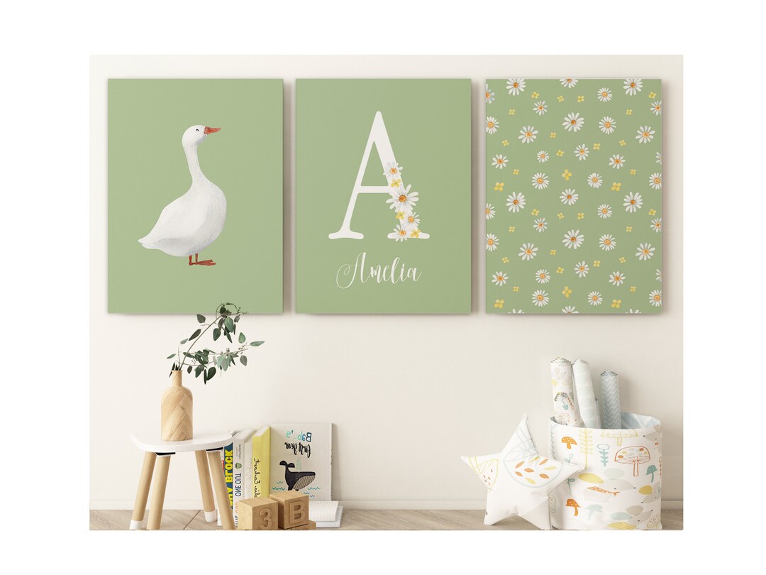 Custom Goose Nursery Prints, Set of 3 Digital Print, Sage Green Nursery ...