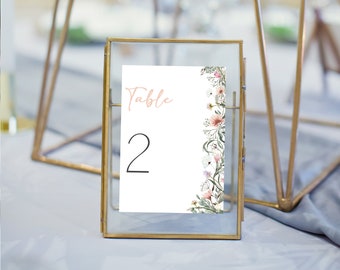 Editable Floral Wedding Table Number Template Wedding Stationary Table Number Card Wildflower Table Number Sign Printable Wedding Table Sign