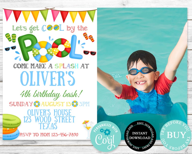 Pool Party Birthday Invitation Photo Summer Party Pool Party Etsy