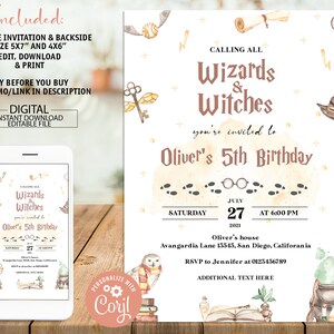 Editable Wizard Birthday Invitation Printable Magic Birthday Magical Birthday Party Magic School Wizards and Witches Gender Neutral Invite