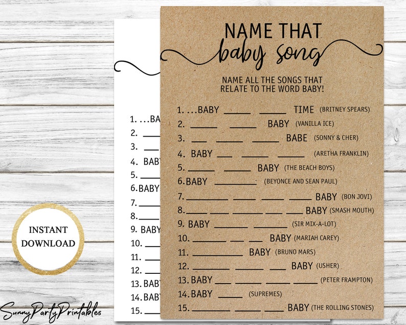 Name That Song, Baby Shower Game Printable, Name That Baby Tune, Rustic