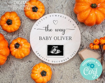 Editable Little Pumpkin Is On The Way Template, Fall Digital Pregnancy Announcement Online, Instagram Pregnancy Announcement, Gender Neutral