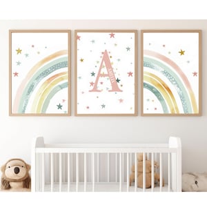 Custom Rainbow Boho Nursery Prints, Pastel Rainbow Digital, Boho Nursery Name Sign, Boho Nursery decor girl, Personalized Name Initial Print