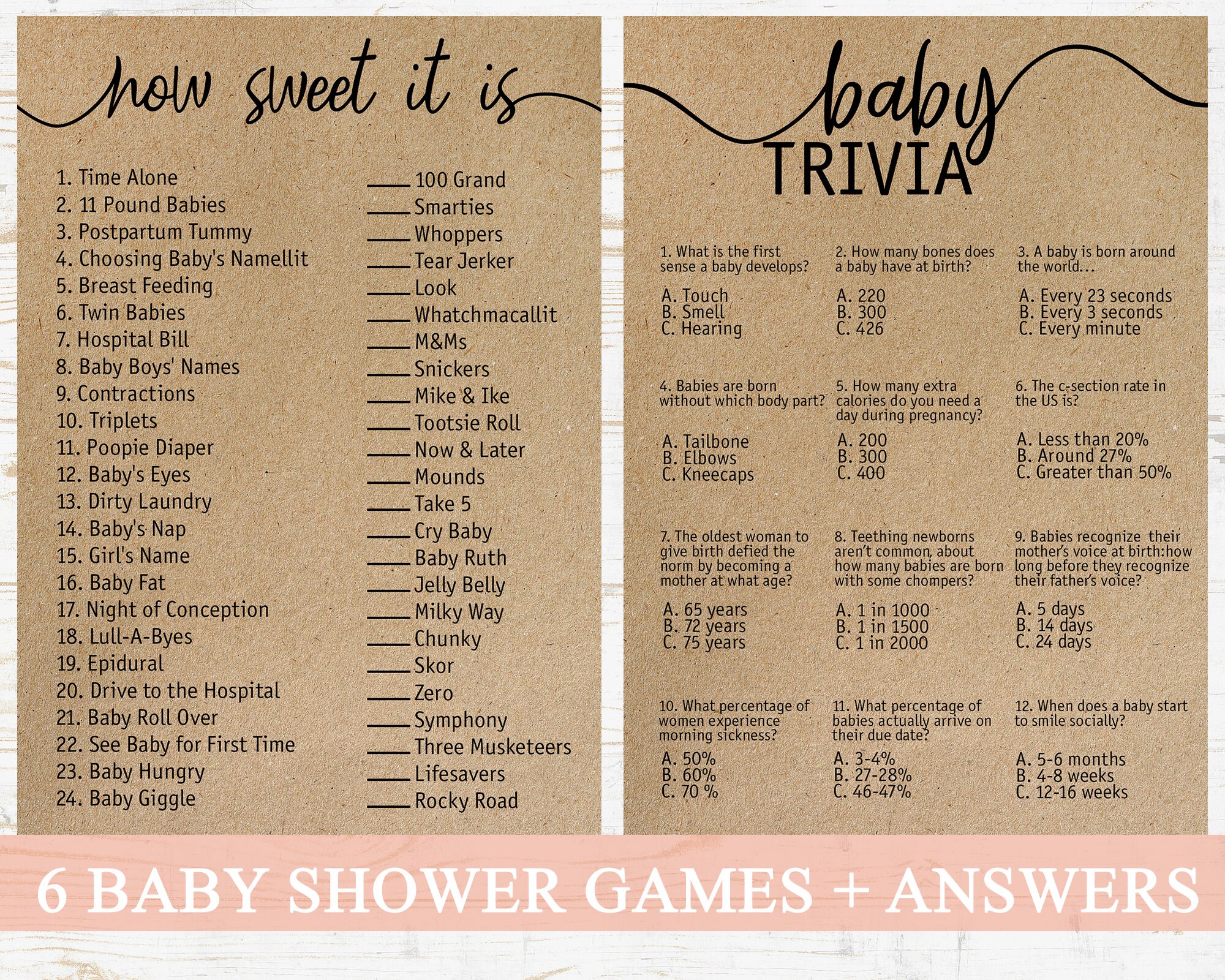 Rustic Baby Shower Games Bundle, Printable Baby Shower Game Package ...