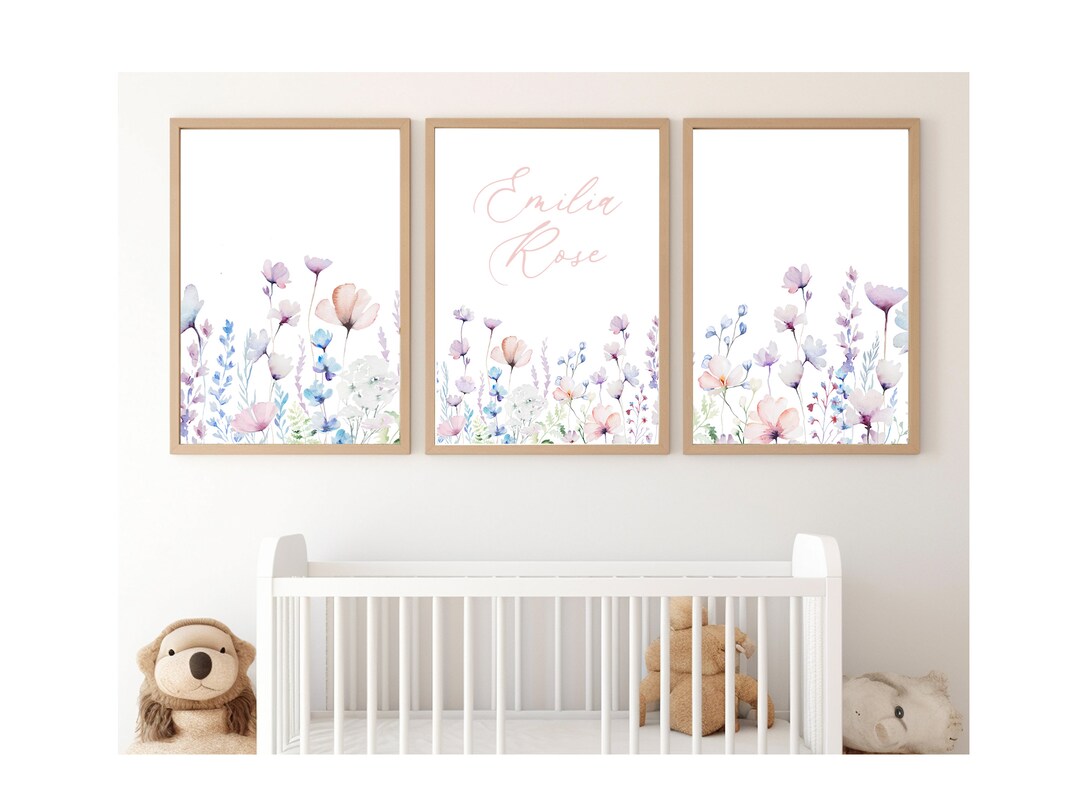 Custom Violet Wildflowers Nursery Prints, Pastel Wildflowers Digital ...