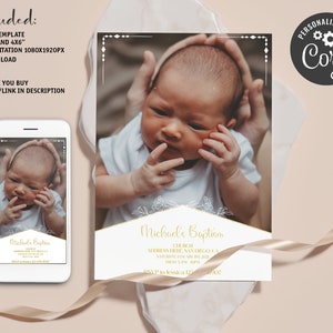 Editable Baptism Invitation Printable Christening Invitation Baptism Photo Invite Minimalist Baptism Invitation Gender Neutral Invite