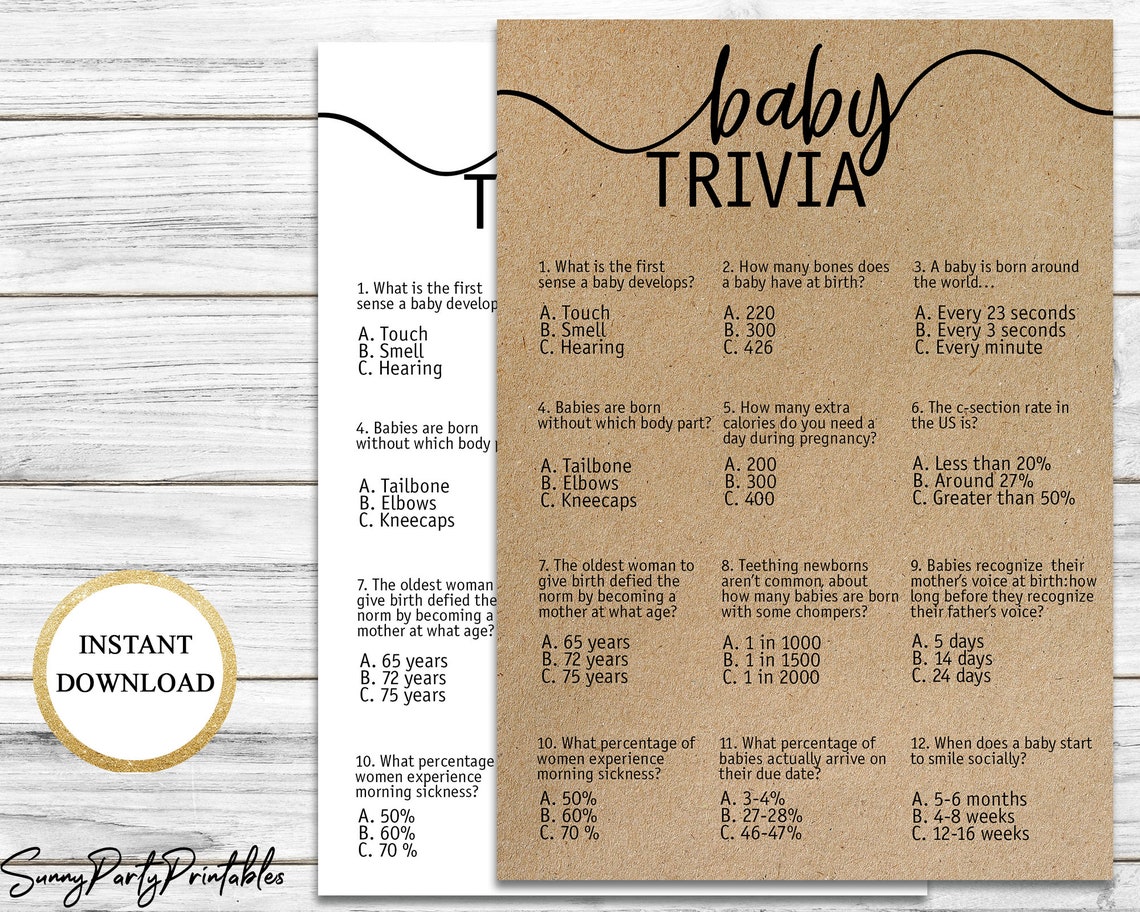 Baby Shower Trivia Game Printable, Baby Shower Trivia Quiz, Rustic Baby ...