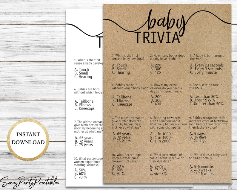 Baby Shower Trivia Game Printable, Baby Shower Trivia Quiz, Rustic Baby Shower Game, Instant