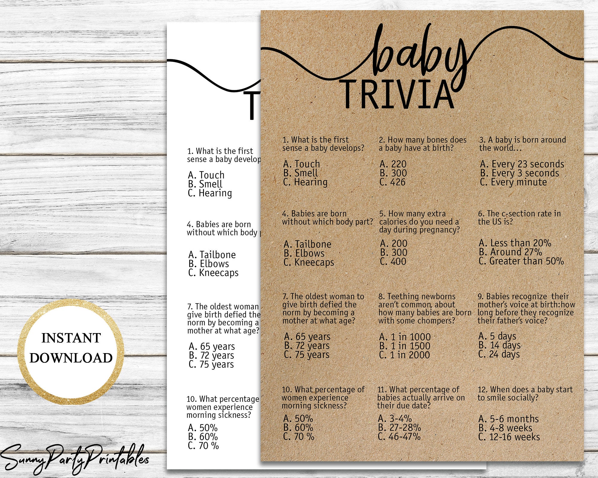 Baby Shower Trivia Game Printable, Baby Shower Trivia Quiz, Rustic Baby  Shower Game, Instant Download, Kraft Paper Baby Shower Game