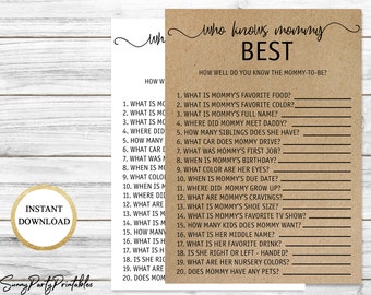 Who Can Finish Mama's Phrase Baby Shower Printable, Nursery Game, Rustic Baby Shower Game, Instant Download, Kraft Paper Baby Shower Game