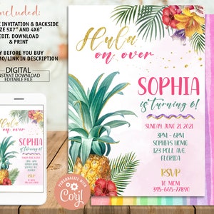 Editable Pineapple Birthday Invitation Printable Digital Luau Birthday ...