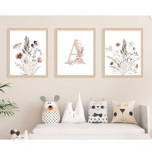 Custom Wildflowers Nursery Prints, Wildflowers Digital Print, Floral nursery Name Wall Art, Nursery decor girl floral, Custom Name Initial