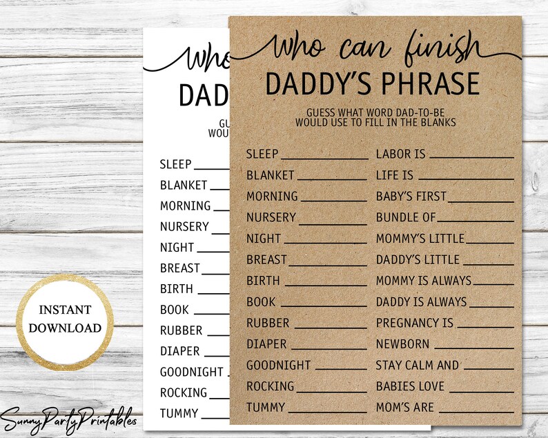 Who Can Finish Daddy's Phrase Baby Shower Printable - Etsy