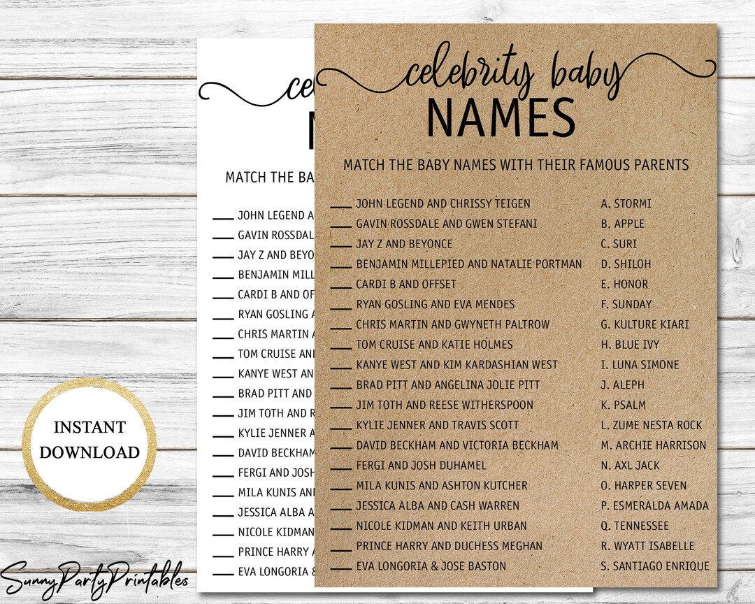 Celebrity Baby Names Shower Game Printable Guessing Pregnancy Etsy
