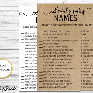 Celebrity Baby Names Shower Game Imprimible, Guessing Pregnancy Game, Rustic Baby Shower Game, Instant Download,Kraft Paper Baby Shower Game
