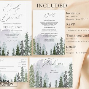Editable Mountain Wedding Invitation Template Set, Printable Wedding Bundle, Rustic Wedding Invite, RSVP Card, Details Card, Thank you Card