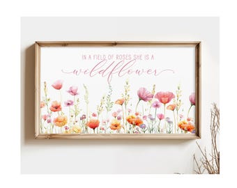 In A Field Of Roses She Is a Wildflower Wall Art Nursery Boho Print Wildflower Nursery Art Floral Nursery Wall Art Nursery Gift Printable