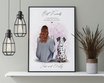 Pet & Owner Print, Pet Print, Personalised Print, Pet Portrait, Lady And Dog Print, Mother&#39;s Day Gift, Dog Lover Gift, Gift for Her