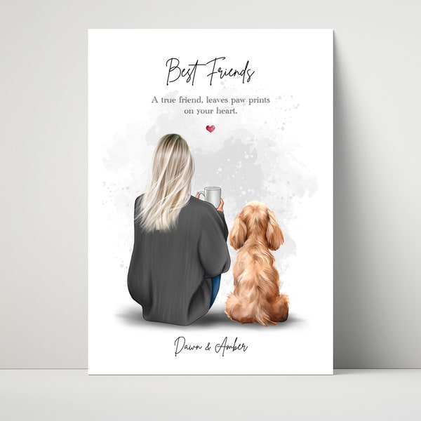 Pet & Owner Print, Pet Print, Personalised Print, Pet Portrait, Lady And Dog Print, Mother's Day Gift, Dog Lover Gift, Gift for Her S33