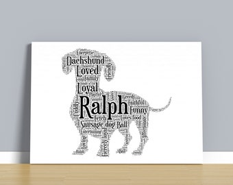 Dachshund Personalised Print, Custom Word Art Poster, Memorial Gifts, Dog Lover Present, Gift for her, Pet loss