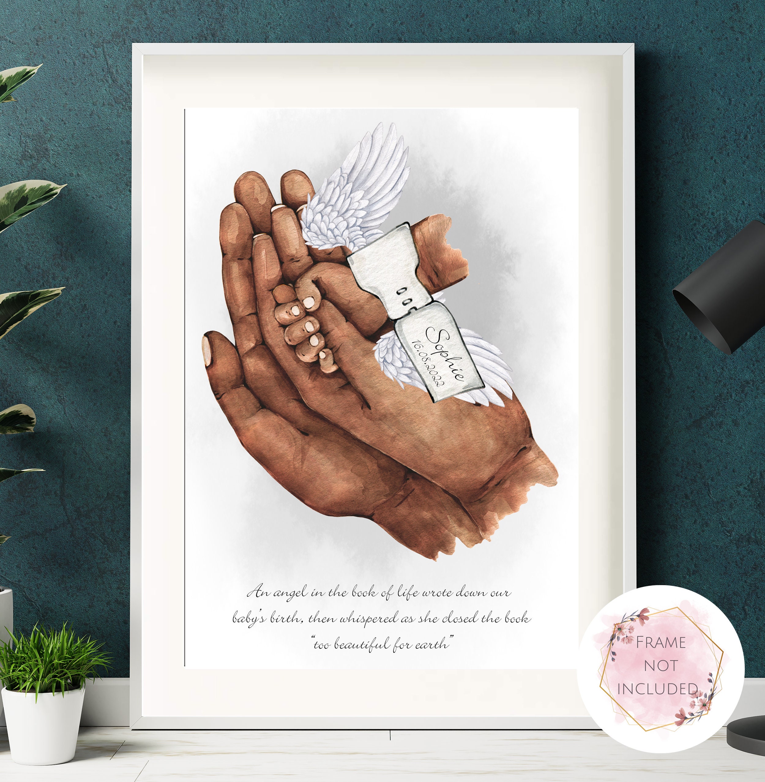 Angel Baby Keepsake Print Parents and Baby Hands Personalised picture