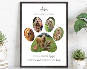 Pet loss photo Collage Print, Dog Cat Paw Print, Pet memorial, Pet bereavement gift, Pet keepsake, Dog owner print, Sympathy Gift