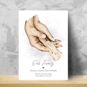 Stampa di famiglia che si tiene per mano, impronta di mamma, papà e bambino, regalo per neogenitori, neonato, stampa di famiglia, regalo per neonato, regalo per neogenitori