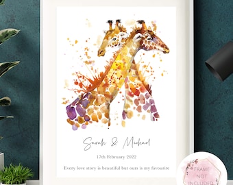 Personalized Giraffe Anniversary Print: Couples Gift, Wall Decor